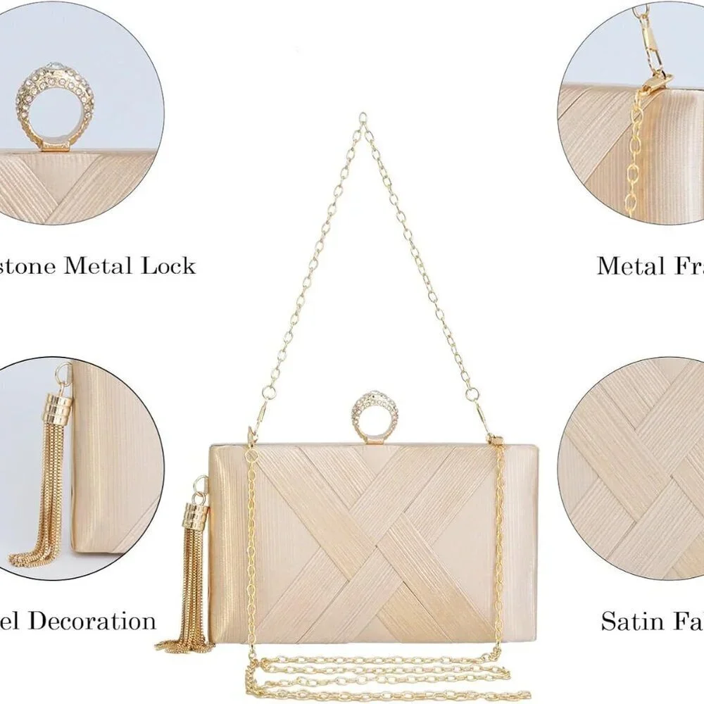 Women Tassel Evening Clutch Bag Sparkly Diamond Shoulder Crossbody for Weddings